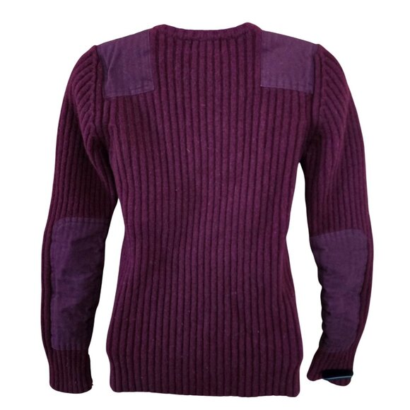 L.L. Bean Vintage Burgundy Ribbed Sweater Suede Patches 100% Merino Lambs Wool - Picture 2 of 7